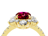 Yellow gold Oval Cut Cut Diamond Floral Halo Pave Band with Prong Setting_4
