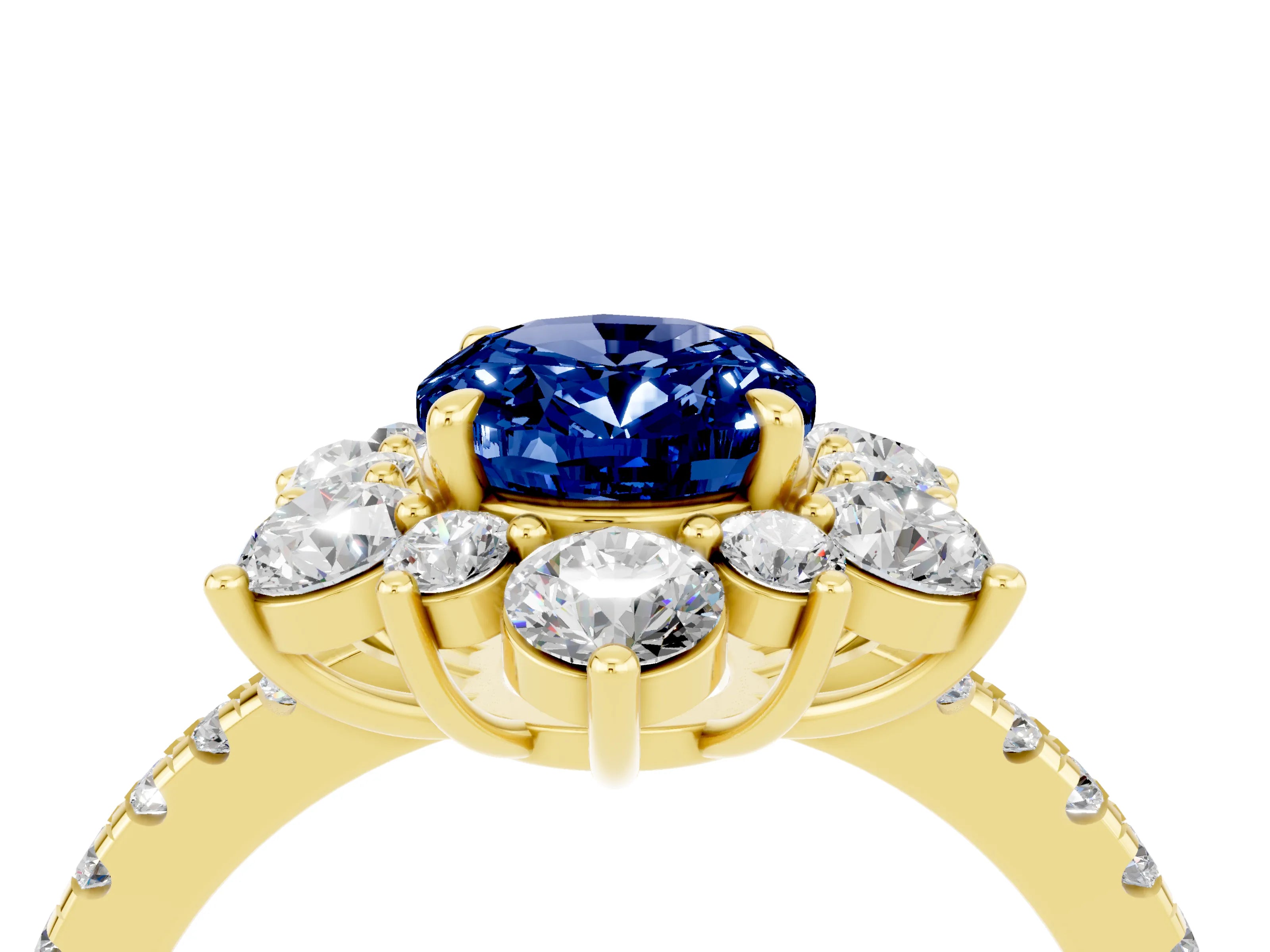 Yellow gold Oval Cut Cut Diamond Floral Halo Pave Band with Prong Setting_4
