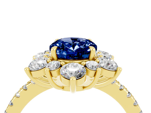Yellow gold Oval Cut Cut Diamond Floral Halo Pave Band with Prong Setting_4