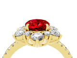 Yellow gold Oval Cut Cut Diamond Floral Halo Pave Band with Prong Setting_4