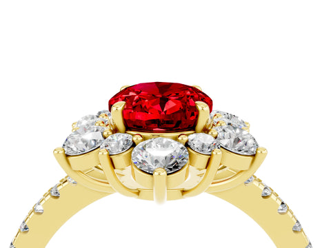 Yellow gold Oval Cut Cut Diamond Floral Halo Pave Band with Prong Setting_4