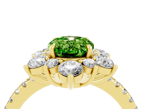 Yellow gold Oval Cut Cut Diamond Floral Halo Pave Band with Prong Setting_4