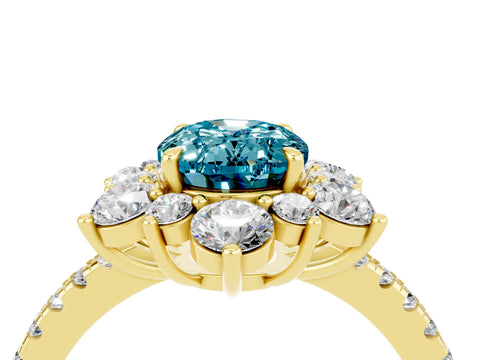 Yellow gold Oval Cut Cut Diamond Floral Halo Pave Band with Prong Setting_4