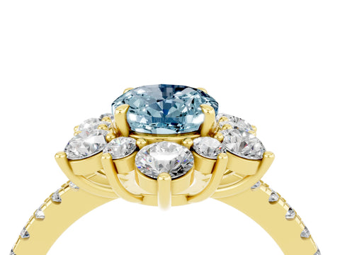 Yellow gold Oval Cut Cut Diamond Floral Halo Pave Band with Prong Setting_4
