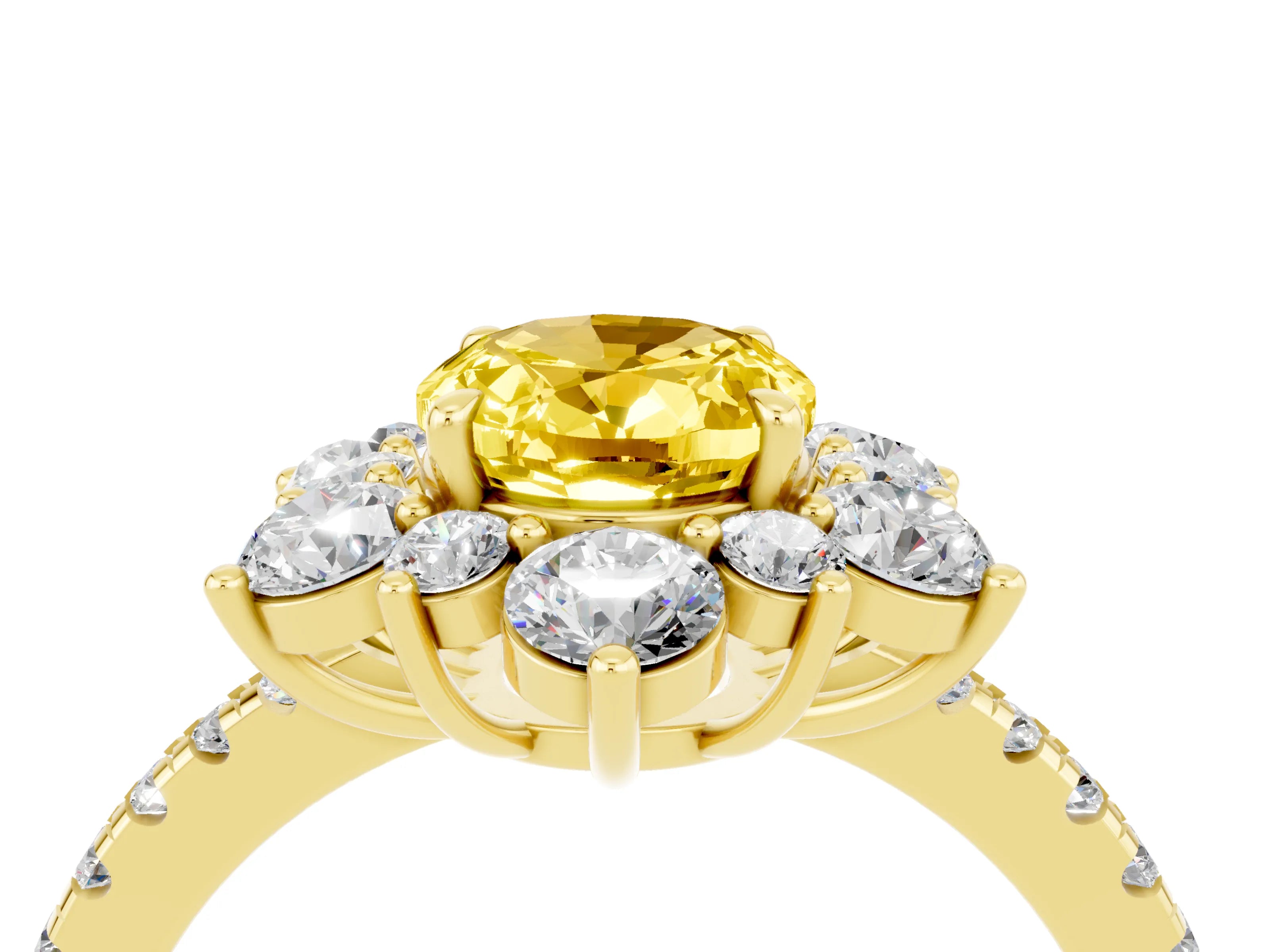Yellow gold Oval Cut Cut Diamond Floral Halo Pave Band with Prong Setting_4