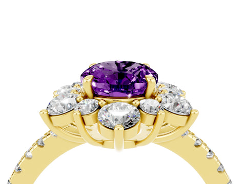 Yellow gold Oval Cut Cut Diamond Floral Halo Pave Band with Prong Setting_4