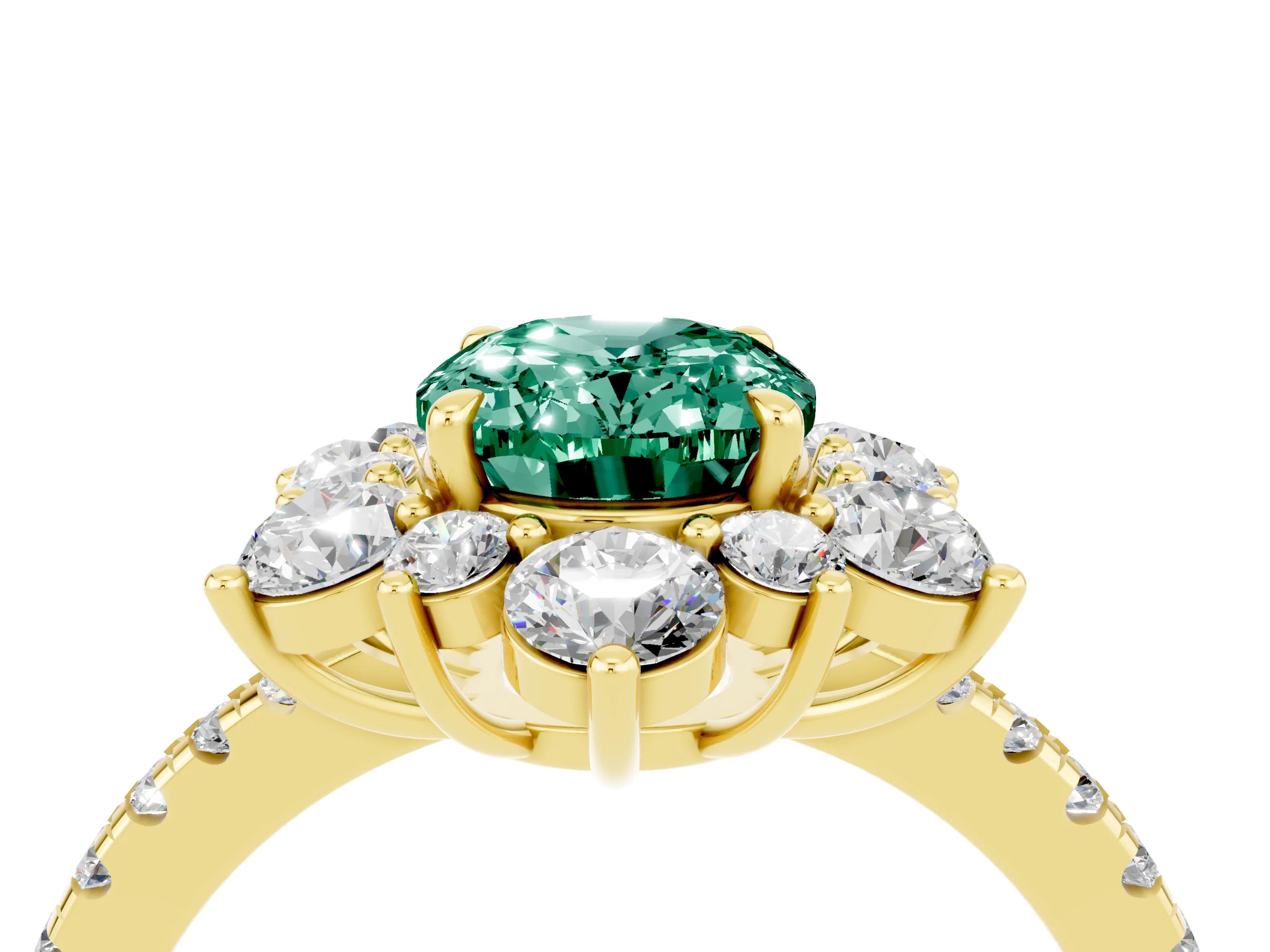 Yellow gold Oval Cut Cut Diamond Floral Halo Pave Band with Prong Setting_4