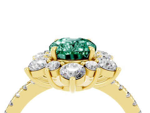 Yellow gold Oval Cut Cut Diamond Floral Halo Pave Band with Prong Setting_4