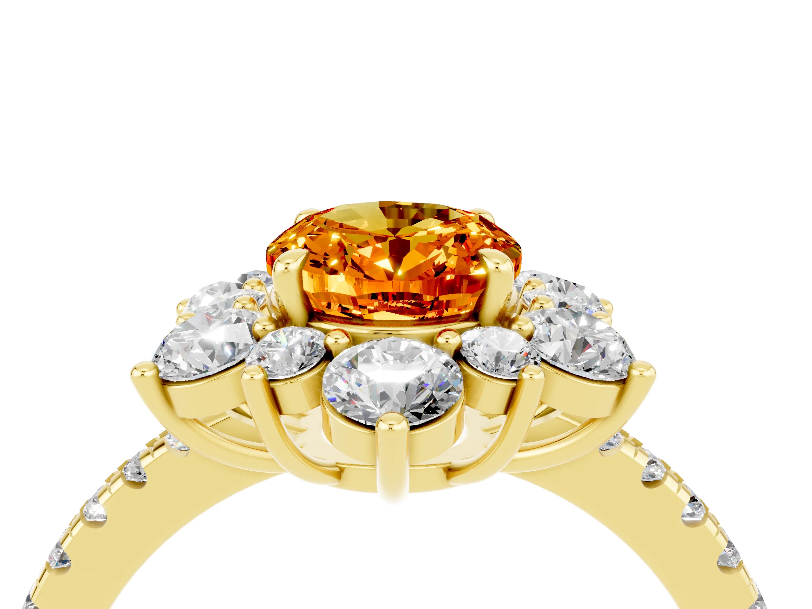 Yellow gold Oval Cut Cut Diamond Floral Halo Pave Band with Prong Setting_4