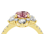 Yellow gold Oval Cut Cut Diamond Floral Halo Pave Band with Prong Setting_4