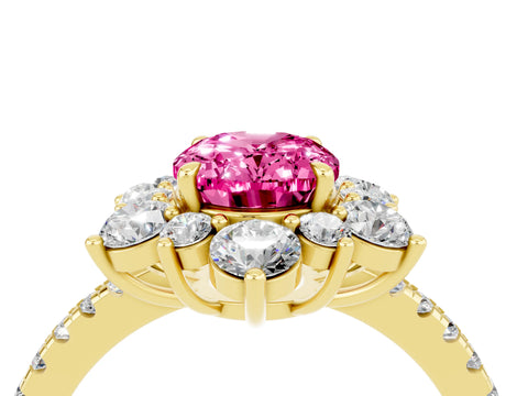 Yellow gold Oval Cut Cut Diamond Floral Halo Pave Band with Prong Setting_4