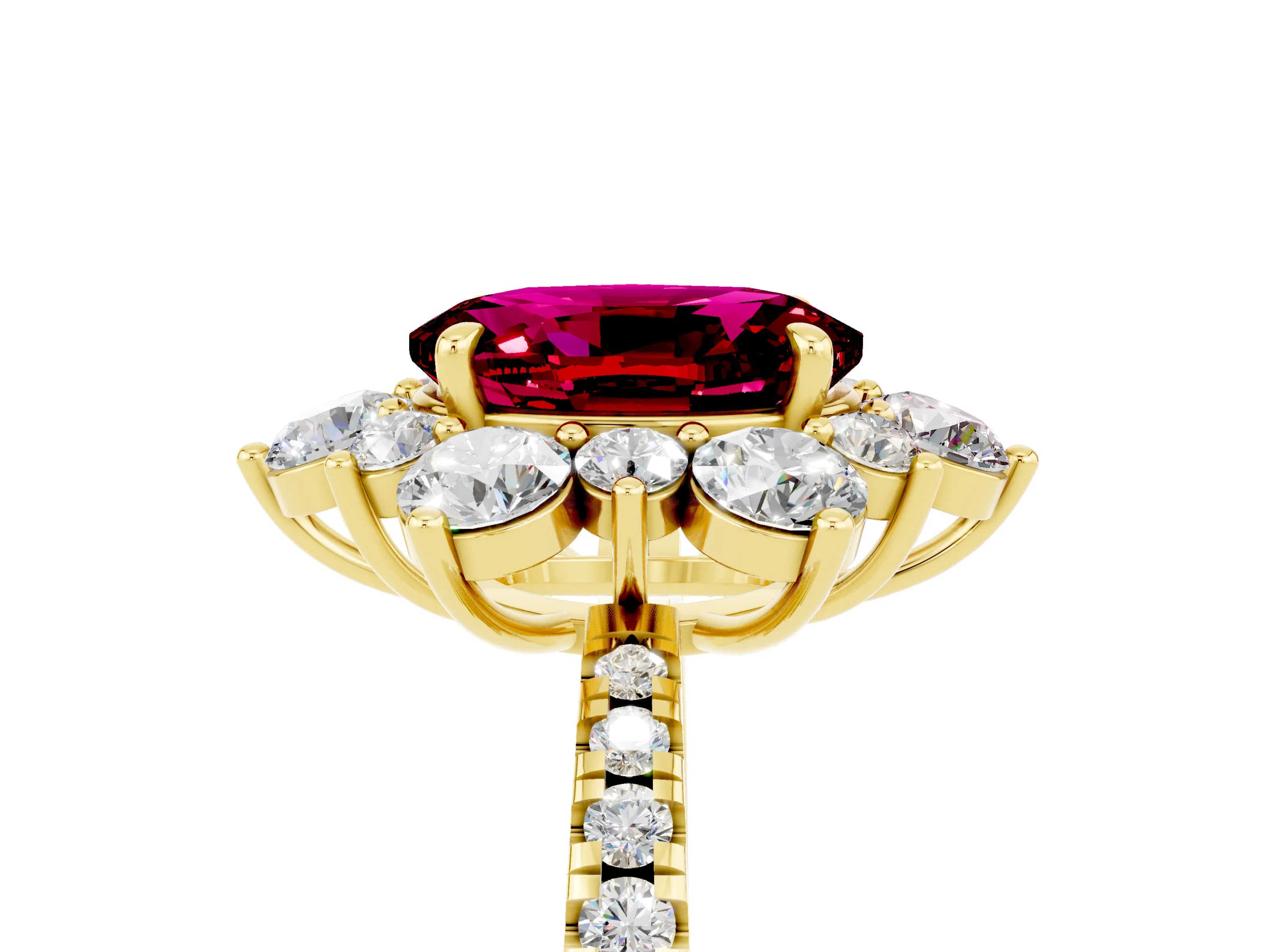 Yellow gold Oval Cut Cut Diamond Floral Halo Pave Band with Prong Setting_5