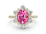 Yellow gold Oval Cut Cut Diamond Floral Halo Pave Band with Prong Setting