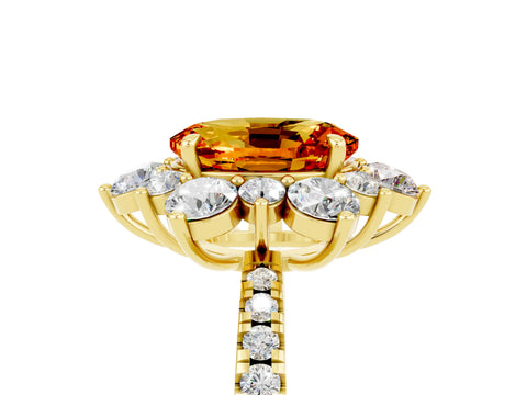 Yellow gold Oval Cut Cut Diamond Floral Halo Pave Band with Prong Setting_5