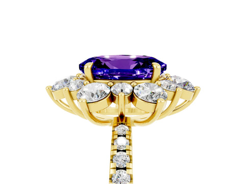 Yellow gold Oval Cut Cut Diamond Floral Halo Pave Band with Prong Setting_5