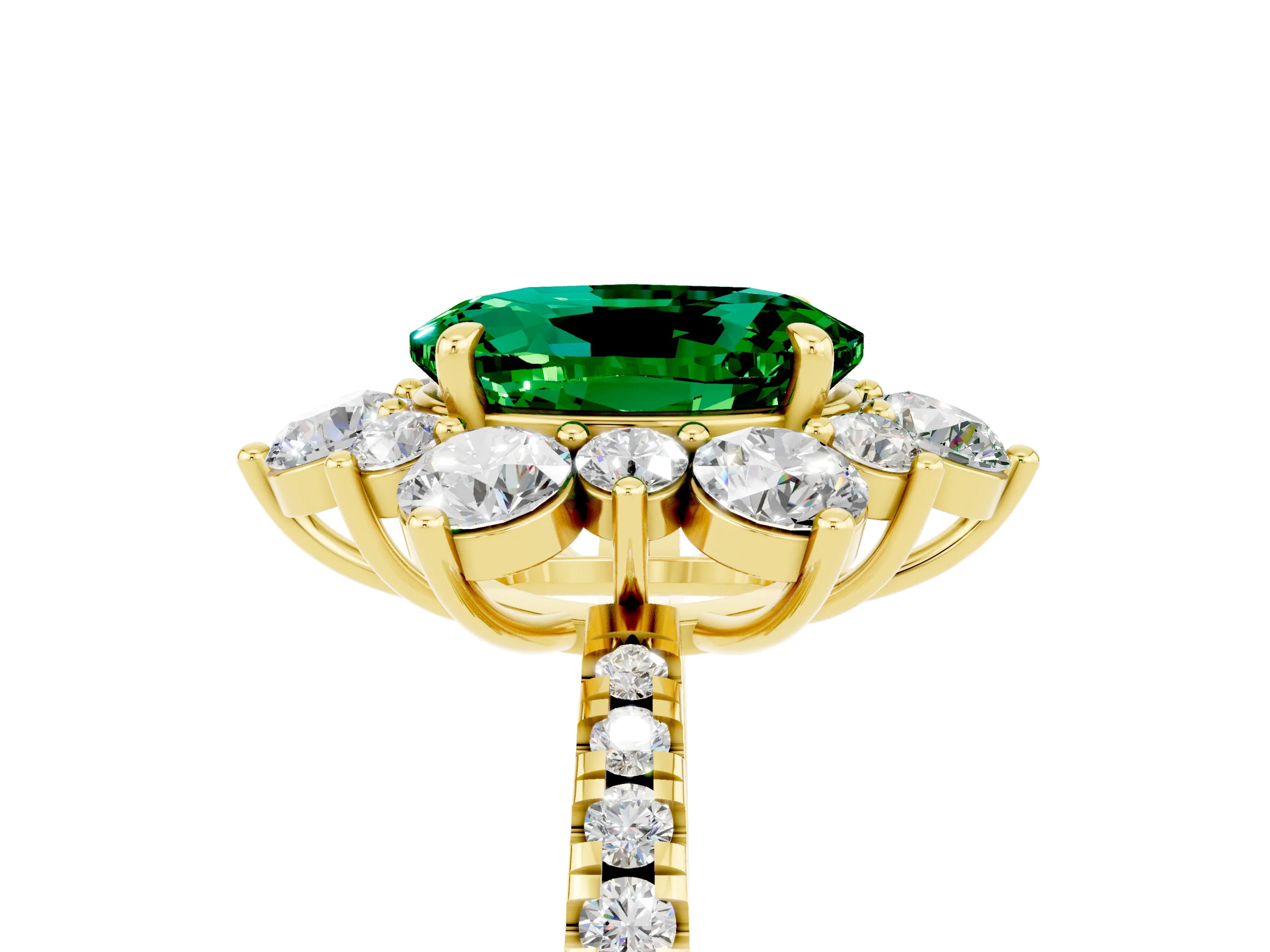 Yellow gold Oval Cut Cut Diamond Floral Halo Pave Band with Prong Setting_5