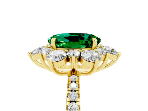 Yellow gold Oval Cut Cut Diamond Floral Halo Pave Band with Prong Setting_5