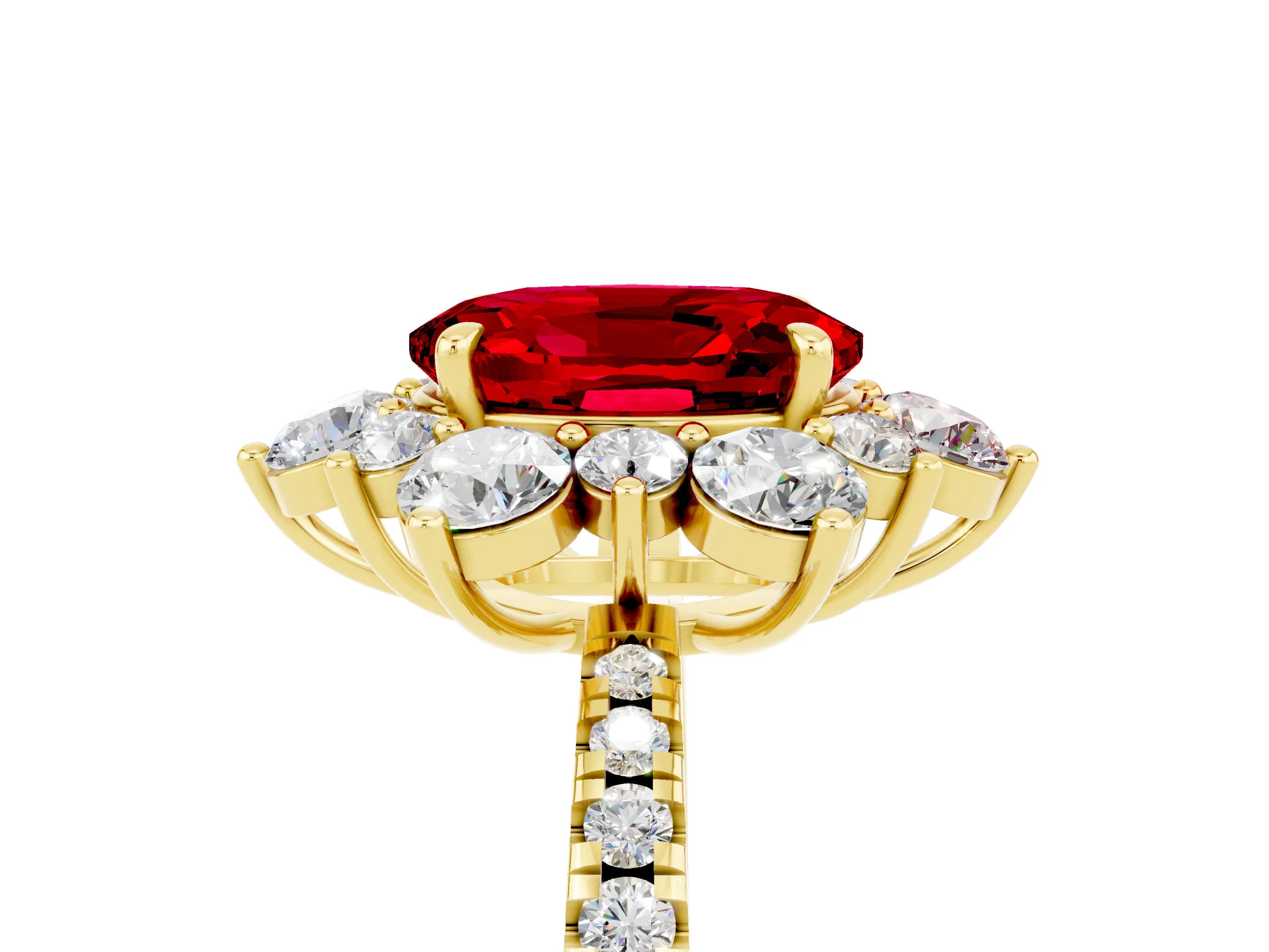 Yellow gold Oval Cut Cut Diamond Floral Halo Pave Band with Prong Setting_5