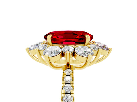 Yellow gold Oval Cut Cut Diamond Floral Halo Pave Band with Prong Setting_5