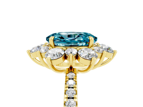 Yellow gold Oval Cut Cut Diamond Floral Halo Pave Band with Prong Setting_5