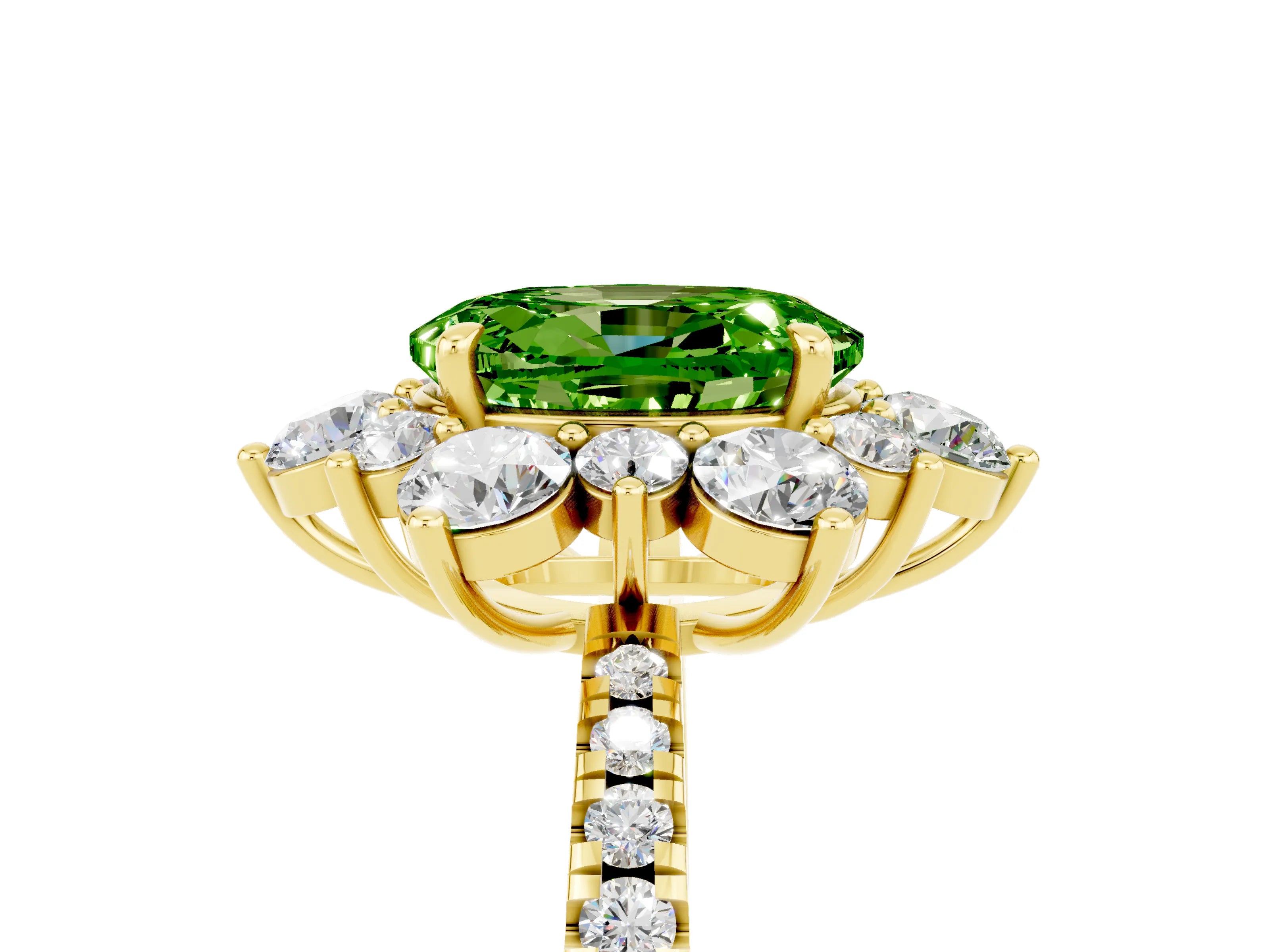 Yellow gold Oval Cut Cut Diamond Floral Halo Pave Band with Prong Setting_5
