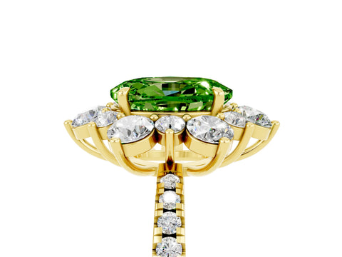 Yellow gold Oval Cut Cut Diamond Floral Halo Pave Band with Prong Setting_5