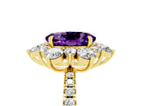 Yellow gold Oval Cut Cut Diamond Floral Halo Pave Band with Prong Setting_5