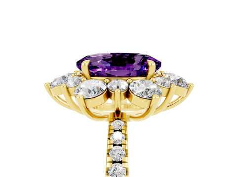 Yellow gold Oval Cut Cut Diamond Floral Halo Pave Band with Prong Setting_5