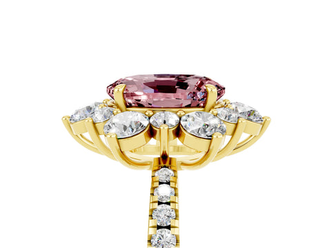 Yellow gold Oval Cut Cut Diamond Floral Halo Pave Band with Prong Setting_5