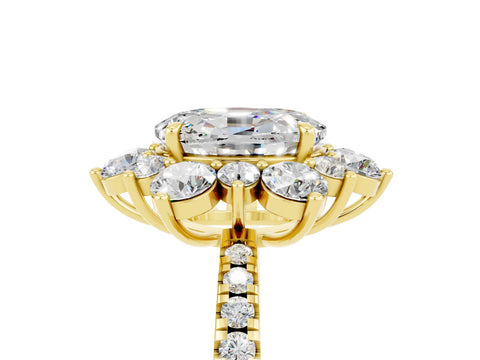 Yellow gold Oval Cut Cut Diamond Floral Halo Pave Band with Prong Setting_5