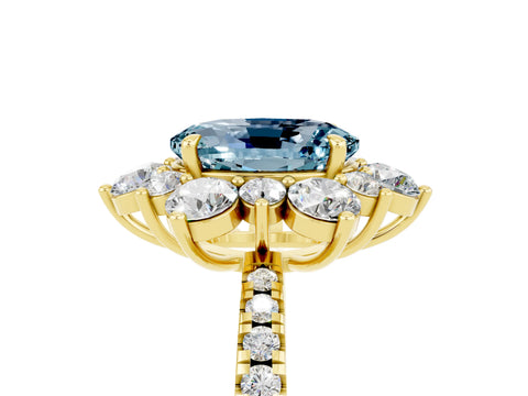 Yellow gold Oval Cut Cut Diamond Floral Halo Pave Band with Prong Setting_5