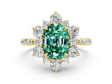Yellow gold Oval Cut Cut Diamond Floral Halo Pave Band with Prong Setting