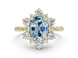 Yellow gold Oval Cut Cut Diamond Floral Halo Pave Band with Prong Setting