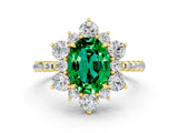Yellow gold Oval Cut Cut Diamond Floral Halo Pave Band with Prong Setting