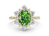 Yellow gold Oval Cut Cut Diamond Floral Halo Pave Band with Prong Setting
