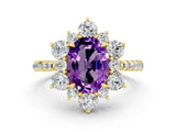 Yellow gold Oval Cut Cut Diamond Floral Halo Pave Band with Prong Setting