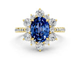 Yellow gold Oval Cut Cut Diamond Floral Halo Pave Band with Prong Setting