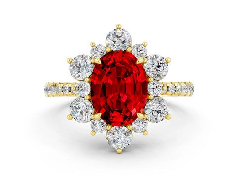 Yellow gold Oval Cut Cut Diamond Floral Halo Pave Band with Prong Setting