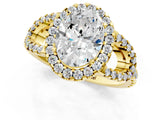 Yellow gold Oval Cut Cut Diamond Halo Engagement Ring with Open Split Pavé Band_10