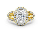 Yellow gold Oval Cut Cut Diamond Halo Engagement Ring with Open Split Pavé Band_9