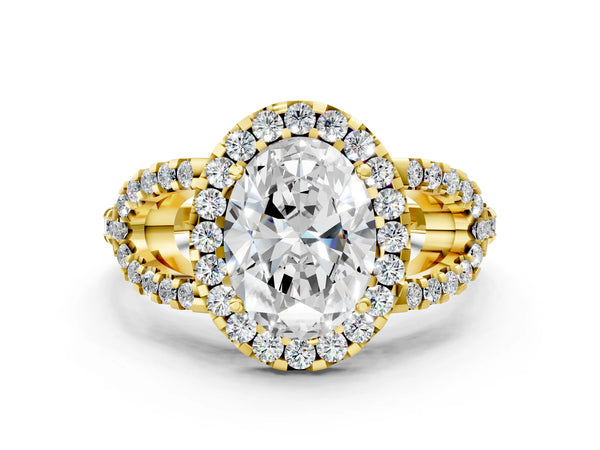Yellow Gold Oval Split Shank Pave Halo Engagement Ring Setting