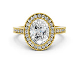 Yellow gold Oval Cut-Cut Diamond Halo Engagement Ring with Pave Band and Prong Setting_9