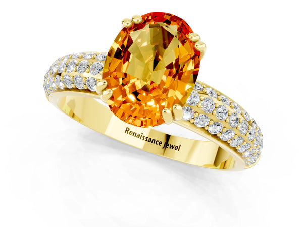Yellow gold Oval Cut Citrine Vintage Milgrain Ring with Round  Stations