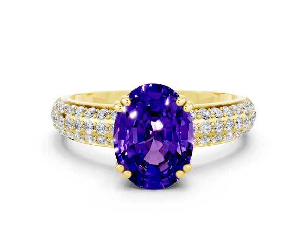Yellow gold Oval Cut Tanzanite Vintage Milgrain Ring with Round  Stations