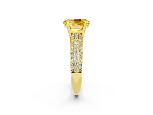 Yellow gold Oval Cut Yellow Sapphire Vintage Milgrain Ring with Round  Stations