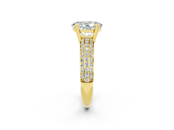 Yellow gold Oval Cut Moissanite Vintage Milgrain Ring with Round  Stations