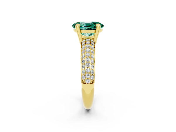 Yellow gold Oval Cut Green Sapphire Vintage Milgrain Ring with Round  Stations