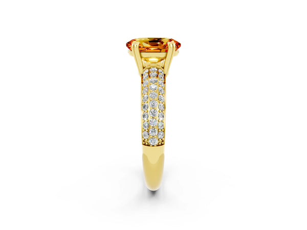 Yellow gold Oval Cut Citrine Vintage Milgrain Ring with Round  Stations