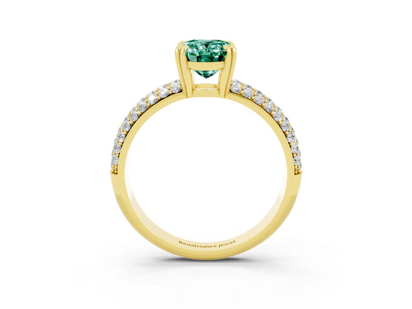 Yellow gold Oval Cut Green Sapphire Vintage Milgrain Ring with Round  Stations