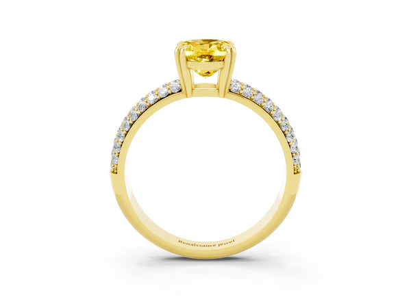 Yellow gold Oval Cut Yellow Sapphire Vintage Milgrain Ring with Round  Stations